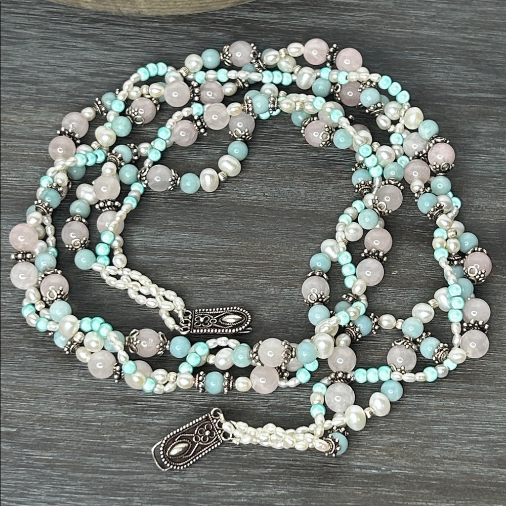 925 Pearl and glass bead necklace